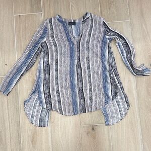 Astr Multicolor Vertical Stripe V-Neck Tunic - Blue, Black, White